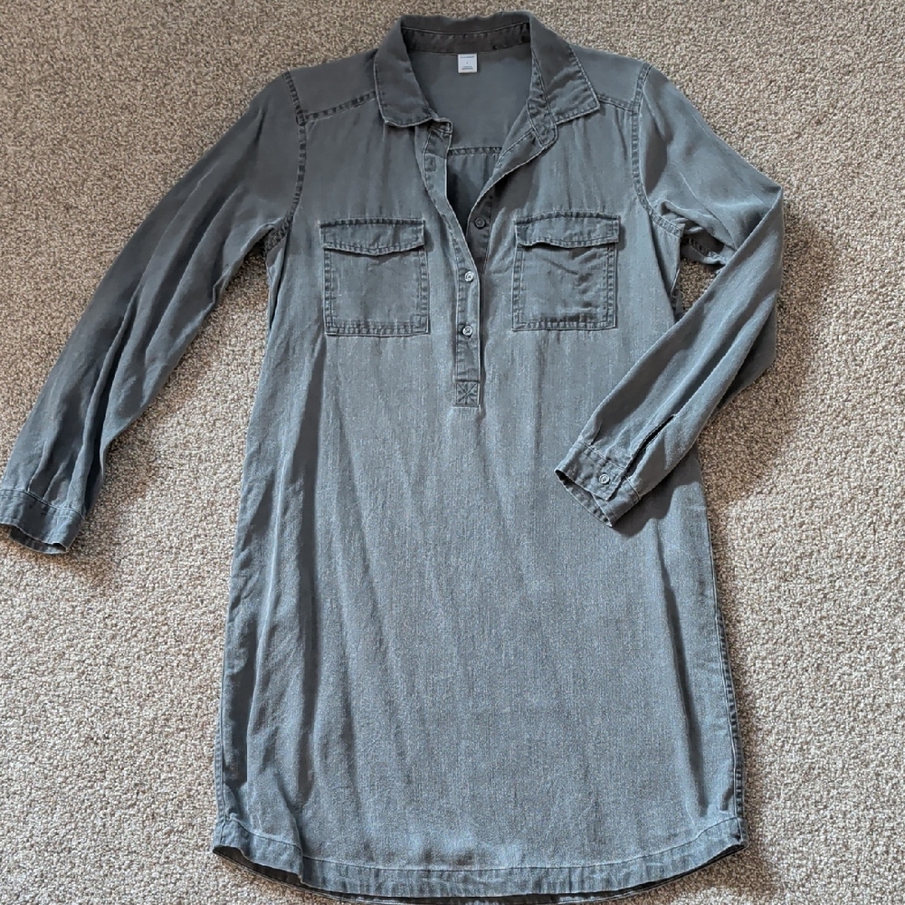 Old Navy Gray Long Sleeve Shirt Dress